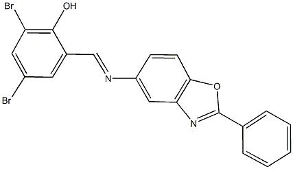 2,4-dibromo-6-{[(2-phenyl-1,3-benzoxazol-5-yl)imino]methyl}phenol Struktur