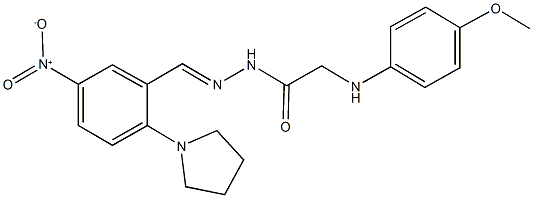 N'-[5-nitro-2-(1-pyrrolidinyl)benzylidene]-2-(4-methoxyanilino)acetohydrazide Struktur