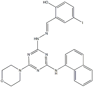 2-hydroxy-5-iodobenzaldehyde [4-(4-morpholinyl)-6-(1-naphthylamino)-1,3,5-triazin-2-yl]hydrazone Struktur