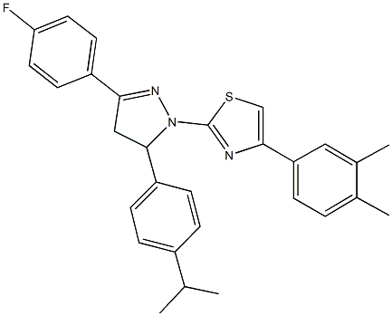 4-(3,4-dimethylphenyl)-2-[3-(4-fluorophenyl)-5-(4-isopropylphenyl)-4,5-dihydro-1H-pyrazol-1-yl]-1,3-thiazole Struktur