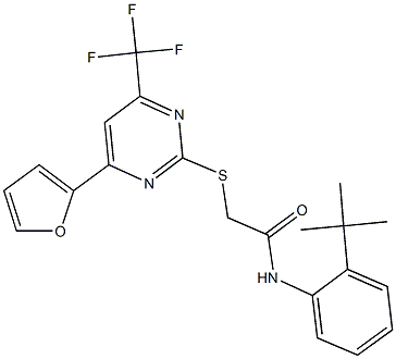 N-(2-tert-butylphenyl)-2-{[4-(2-furyl)-6-(trifluoromethyl)-2-pyrimidinyl]sulfanyl}acetamide Struktur