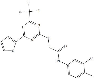 N-(3-chloro-4-methylphenyl)-2-{[4-(2-furyl)-6-(trifluoromethyl)-2-pyrimidinyl]sulfanyl}acetamide Struktur