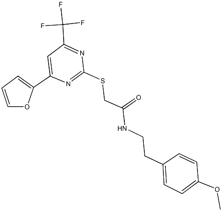 2-{[4-(2-furyl)-6-(trifluoromethyl)-2-pyrimidinyl]sulfanyl}-N-[2-(4-methoxyphenyl)ethyl]acetamide Struktur