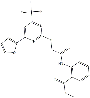 methyl 2-[({[4-(2-furyl)-6-(trifluoromethyl)-2-pyrimidinyl]sulfanyl}acetyl)amino]benzoate Struktur