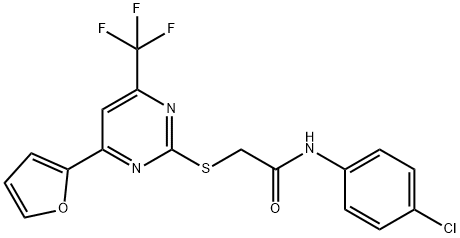 N-(4-chlorophenyl)-2-{[4-(2-furyl)-6-(trifluoromethyl)-2-pyrimidinyl]sulfanyl}acetamide Struktur