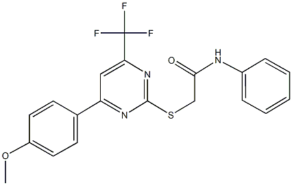 2-{[4-(4-methoxyphenyl)-6-(trifluoromethyl)-2-pyrimidinyl]sulfanyl}-N-phenylacetamide Struktur