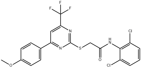 N-(2,6-dichlorophenyl)-2-{[4-(4-methoxyphenyl)-6-(trifluoromethyl)-2-pyrimidinyl]sulfanyl}acetamide Struktur