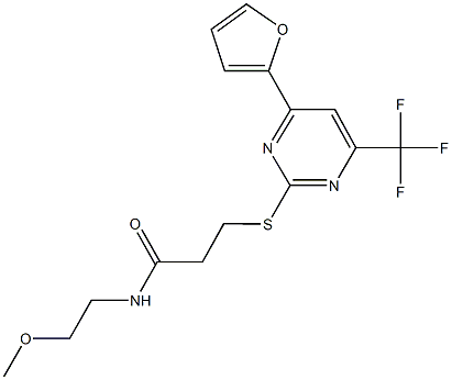 3-{[4-(2-furyl)-6-(trifluoromethyl)-2-pyrimidinyl]sulfanyl}-N-(2-methoxyethyl)propanamide Struktur