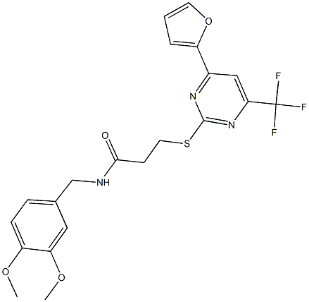 N-(3,4-dimethoxybenzyl)-3-{[4-(2-furyl)-6-(trifluoromethyl)-2-pyrimidinyl]sulfanyl}propanamide Struktur