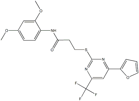 N-(2,4-dimethoxyphenyl)-3-{[4-(2-furyl)-6-(trifluoromethyl)-2-pyrimidinyl]sulfanyl}propanamide Struktur