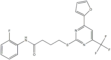 N-(2-fluorophenyl)-4-{[4-(2-furyl)-6-(trifluoromethyl)-2-pyrimidinyl]sulfanyl}butanamide Struktur