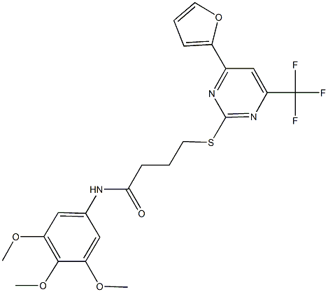 4-{[4-(2-furyl)-6-(trifluoromethyl)-2-pyrimidinyl]sulfanyl}-N-(3,4,5-trimethoxyphenyl)butanamide Struktur