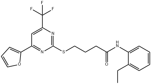 N-(2-ethylphenyl)-4-{[4-(2-furyl)-6-(trifluoromethyl)-2-pyrimidinyl]sulfanyl}butanamide Struktur