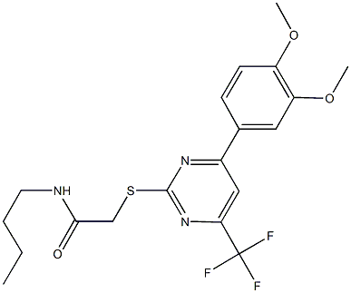 N-butyl-2-{[4-(3,4-dimethoxyphenyl)-6-(trifluoromethyl)-2-pyrimidinyl]sulfanyl}acetamide Struktur