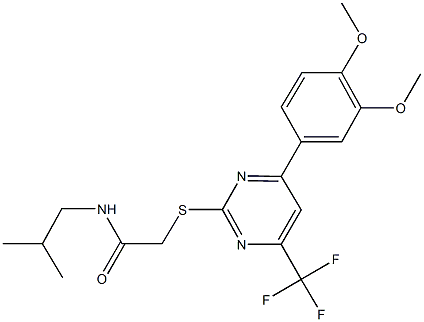 2-{[4-(3,4-dimethoxyphenyl)-6-(trifluoromethyl)-2-pyrimidinyl]sulfanyl}-N-isobutylacetamide Struktur