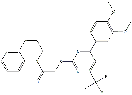 1-({[4-(3,4-dimethoxyphenyl)-6-(trifluoromethyl)-2-pyrimidinyl]sulfanyl}acetyl)-1,2,3,4-tetrahydroquinoline Struktur