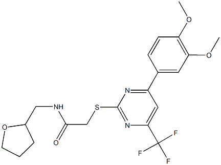 2-{[4-(3,4-dimethoxyphenyl)-6-(trifluoromethyl)-2-pyrimidinyl]sulfanyl}-N-(tetrahydro-2-furanylmethyl)acetamide Struktur