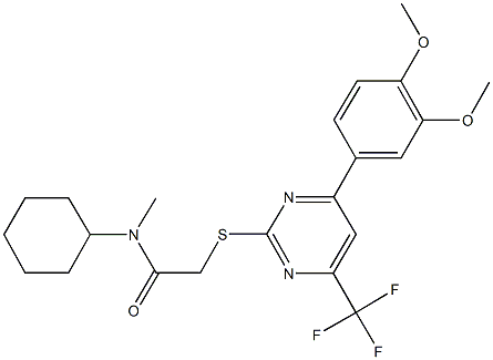 N-cyclohexyl-2-{[4-(3,4-dimethoxyphenyl)-6-(trifluoromethyl)-2-pyrimidinyl]sulfanyl}-N-methylacetamide Struktur