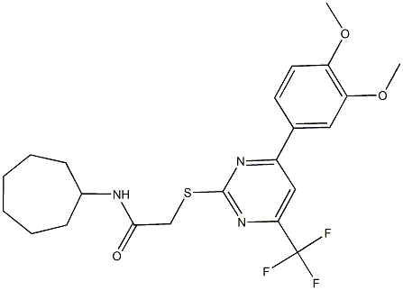 N-cycloheptyl-2-{[4-(3,4-dimethoxyphenyl)-6-(trifluoromethyl)-2-pyrimidinyl]sulfanyl}acetamide Struktur