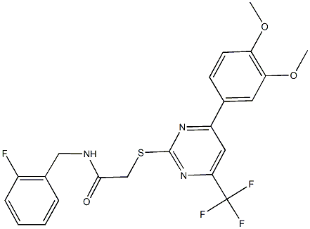 2-{[4-(3,4-dimethoxyphenyl)-6-(trifluoromethyl)-2-pyrimidinyl]sulfanyl}-N-(2-fluorobenzyl)acetamide Struktur