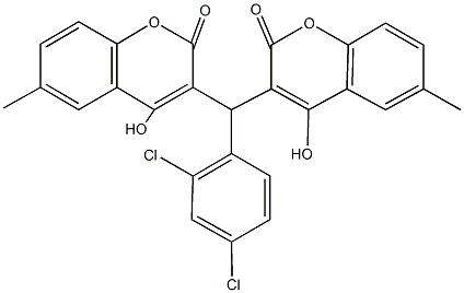 3-[(2,4-dichlorophenyl)(4-hydroxy-6-methyl-2-oxo-2H-chromen-3-yl)methyl]-4-hydroxy-6-methyl-2H-chromen-2-one Struktur