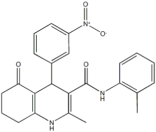 4-{3-nitrophenyl}-2-methyl-N-(2-methylphenyl)-5-oxo-1,4,5,6,7,8-hexahydro-3-quinolinecarboxamide Struktur