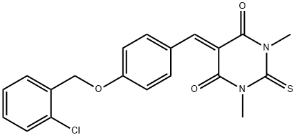 5-{4-[(2-chlorobenzyl)oxy]benzylidene}-1,3-dimethyl-2-thioxodihydro-4,6(1H,5H)-pyrimidinedione Struktur