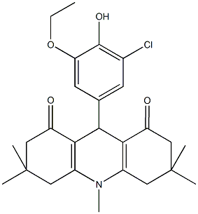 9-(3-chloro-5-ethoxy-4-hydroxyphenyl)-3,3,6,6,10-pentamethyl-3,4,6,7,9,10-hexahydro-1,8(2H,5H)-acridinedione Struktur