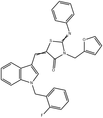 5-{[1-(2-fluorobenzyl)-1H-indol-3-yl]methylene}-3-(2-furylmethyl)-2-(phenylimino)-1,3-thiazolidin-4-one Struktur