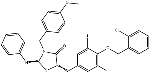 5-{4-[(2-chlorobenzyl)oxy]-3,5-diiodobenzylidene}-3-(4-methoxybenzyl)-2-(phenylimino)-1,3-thiazolidin-4-one Struktur