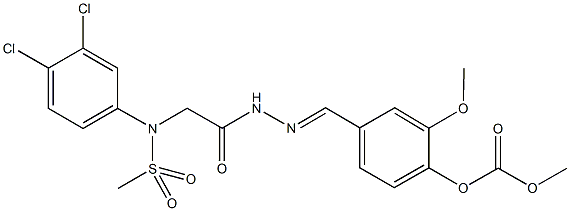 4-(2-{[3,4-dichloro(methylsulfonyl)anilino]acetyl}carbohydrazonoyl)-2-methoxyphenyl methyl carbonate Struktur