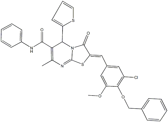 2-[4-(benzyloxy)-3-chloro-5-methoxybenzylidene]-7-methyl-3-oxo-N-phenyl-5-(2-thienyl)-2,3-dihydro-5H-[1,3]thiazolo[3,2-a]pyrimidine-6-carboxamide Struktur