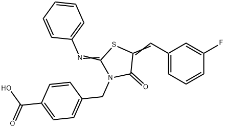 4-{[5-(3-fluorobenzylidene)-4-oxo-2-(phenylimino)-1,3-thiazolidin-3-yl]methyl}benzoic acid Struktur