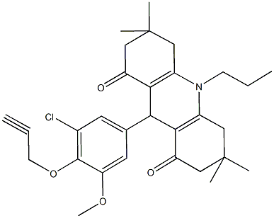 9-[3-chloro-5-methoxy-4-(2-propynyloxy)phenyl]-3,3,6,6-tetramethyl-10-propyl-3,4,6,7,9,10-hexahydro-1,8(2H,5H)-acridinedione Struktur