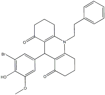 9-(3-bromo-4-hydroxy-5-methoxyphenyl)-10-(2-phenylethyl)-3,4,6,7,9,10-hexahydro-1,8(2H,5H)-acridinedione Struktur