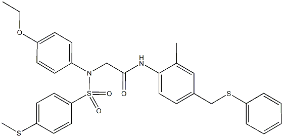 2-(4-ethoxy{[4-(methylsulfanyl)phenyl]sulfonyl}anilino)-N-{2-methyl-4-[(phenylsulfanyl)methyl]phenyl}acetamide Struktur