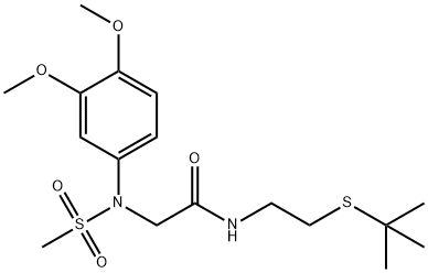 N-[2-(tert-butylsulfanyl)ethyl]-2-[3,4-dimethoxy(methylsulfonyl)anilino]acetamide Struktur