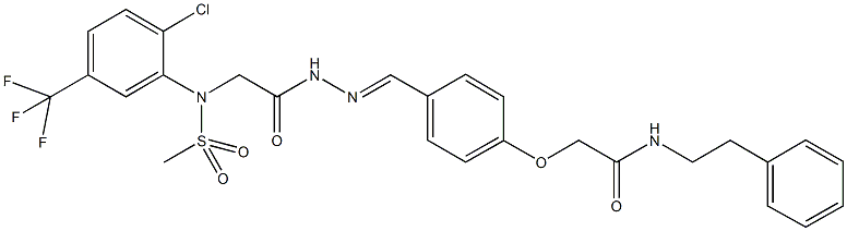 2-[4-(2-{[2-chloro(methylsulfonyl)-5-(trifluoromethyl)anilino]acetyl}carbohydrazonoyl)phenoxy]-N-(2-phenylethyl)acetamide Struktur