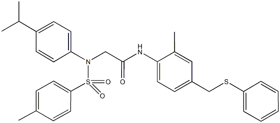 2-{4-isopropyl[(4-methylphenyl)sulfonyl]anilino}-N-{2-methyl-4-[(phenylsulfanyl)methyl]phenyl}acetamide Struktur