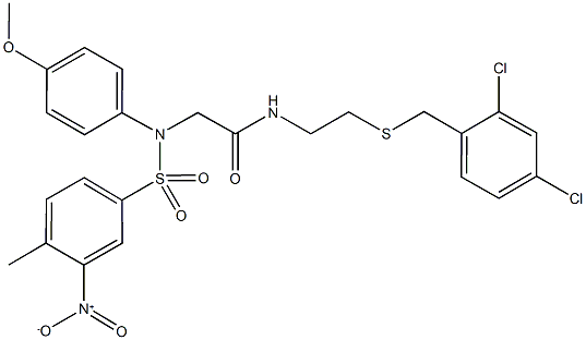 N-{2-[(2,4-dichlorobenzyl)sulfanyl]ethyl}-2-[({3-nitro-4-methylphenyl}sulfonyl)-4-methoxyanilino]acetamide Struktur