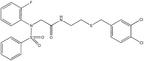 N-{2-[(3,4-dichlorobenzyl)sulfanyl]ethyl}-2-[2-fluoro(phenylsulfonyl)anilino]acetamide Struktur