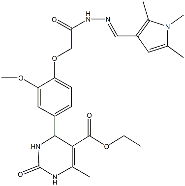 ethyl 4-[3-methoxy-4-(2-oxo-2-{2-[(1,2,5-trimethyl-1H-pyrrol-3-yl)methylene]hydrazino}ethoxy)phenyl]-6-methyl-2-oxo-1,2,3,4-tetrahydro-5-pyrimidinecarboxylate Struktur