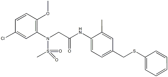 2-[5-chloro-2-methoxy(methylsulfonyl)anilino]-N-{2-methyl-4-[(phenylsulfanyl)methyl]phenyl}acetamide Struktur