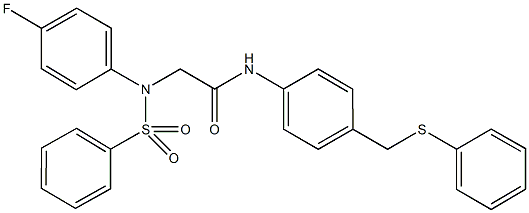 2-[4-fluoro(phenylsulfonyl)anilino]-N-{4-[(phenylsulfanyl)methyl]phenyl}acetamide Struktur