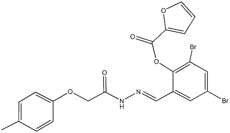 2,4-dibromo-6-{2-[(4-methylphenoxy)acetyl]carbohydrazonoyl}phenyl 2-furoate Struktur