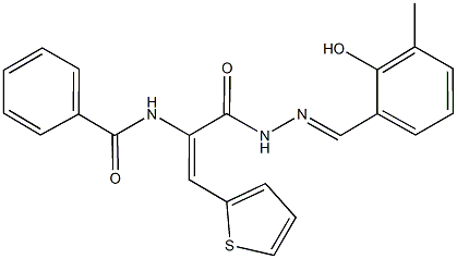 N-[1-{[2-(2-hydroxy-3-methylbenzylidene)hydrazino]carbonyl}-2-(2-thienyl)vinyl]benzamide Struktur