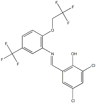 2,4-dichloro-6-({[2-(2,2,2-trifluoroethoxy)-5-(trifluoromethyl)phenyl]imino}methyl)phenol Struktur