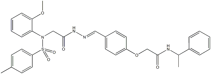 2-{4-[2-({2-methoxy[(4-methylphenyl)sulfonyl]anilino}acetyl)carbohydrazonoyl]phenoxy}-N-(1-phenylethyl)acetamide Struktur