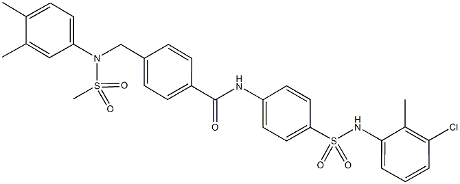 N-{4-[(3-chloro-2-methylanilino)sulfonyl]phenyl}-4-{[3,4-dimethyl(methylsulfonyl)anilino]methyl}benzamide Struktur