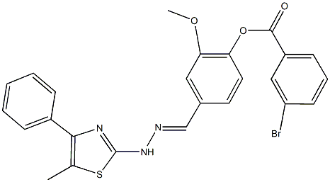 2-methoxy-4-[2-(5-methyl-4-phenyl-1,3-thiazol-2-yl)carbohydrazonoyl]phenyl 3-bromobenzoate Struktur